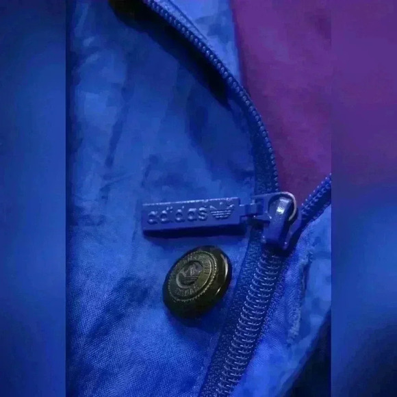 90s ADIDAS Neon Blue Purple Nylon  Anorak Windbreaker Track Jacket Hoodie L XL - Picture 5 of 9